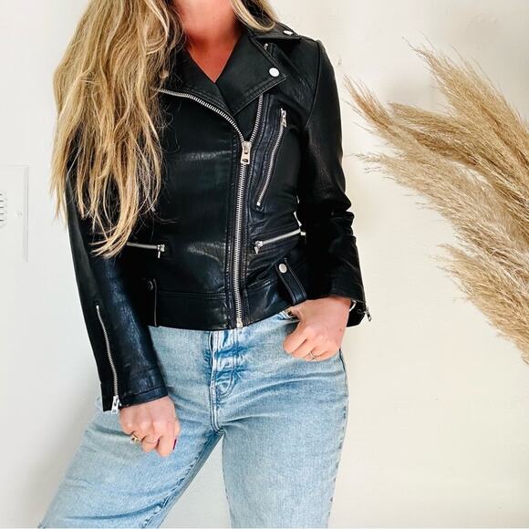 TOPSHOP Black Faux Vegan Leather Offset Side Zip Classic Moto Biker Jacket 4 - Picture 7 of 15